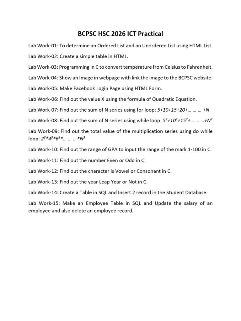 BCPSC HSC 2026 Ict Practical | PDF