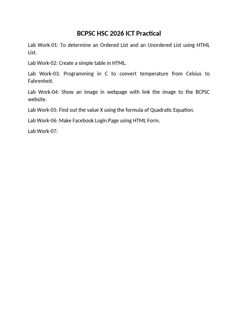 BCPSC HSC 2026 Ict Practical | PDF