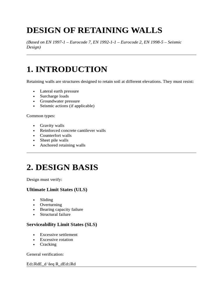 Design of Retaining Walls | PDF | Soil Science | Earth Sciences