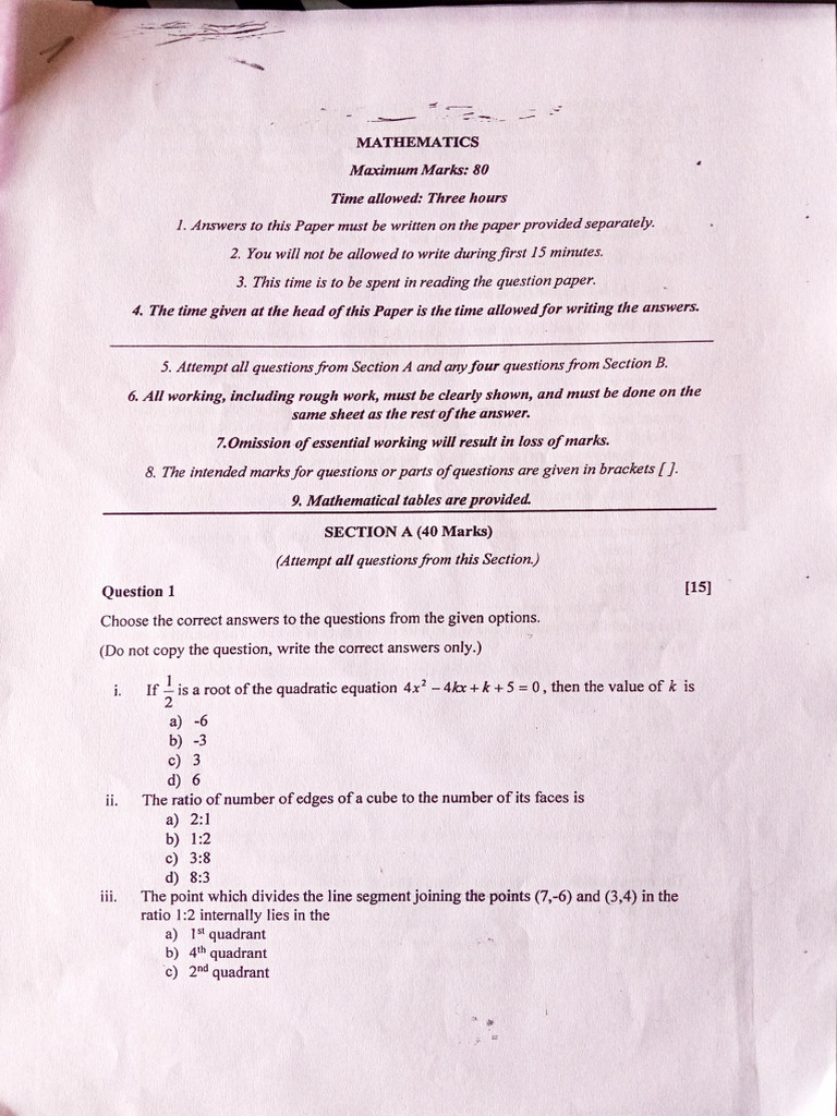 ICSE Math Question Paper Class 10 DBL 2026 | PDF
