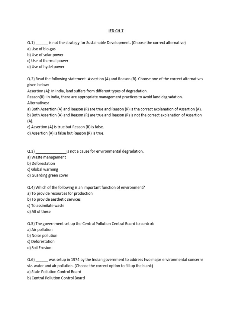 IED CH 7 MCQ | PDF | Chlorofluorocarbon | Ozone Depletion