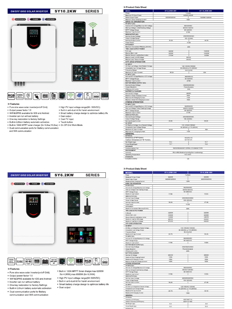 Hybrid Solar Inverter SY Series Catalog | PDF