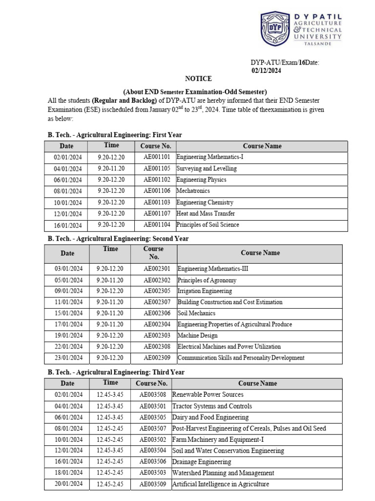 Modified Final Final Time Table ESE Jan 2024 | PDF | Computer ...