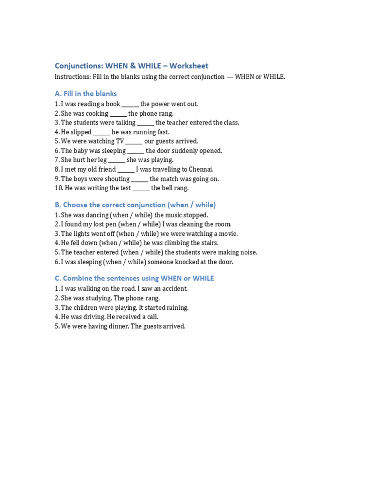 Conjunction Worksheet | PDF