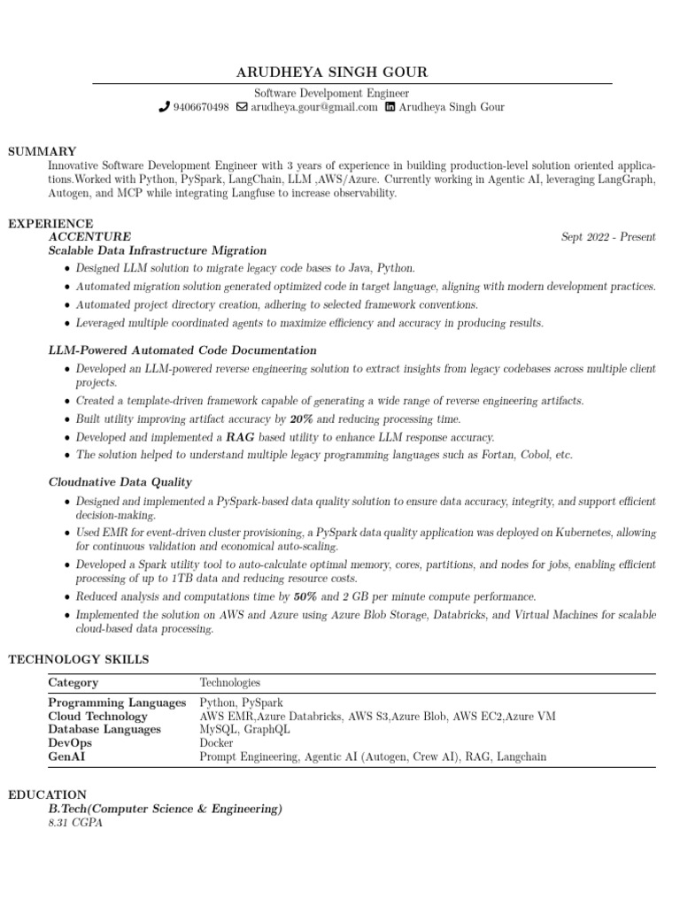 Arudheya Software Resume v1 | PDF | Microsoft Azure | Cloud Computing