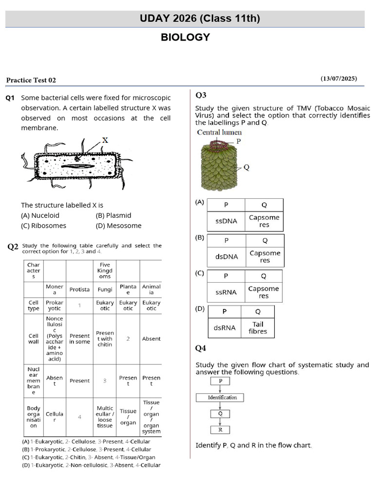 Practice Test 02 - Test Paper (Biology) | PDF | Cell (Biology ...