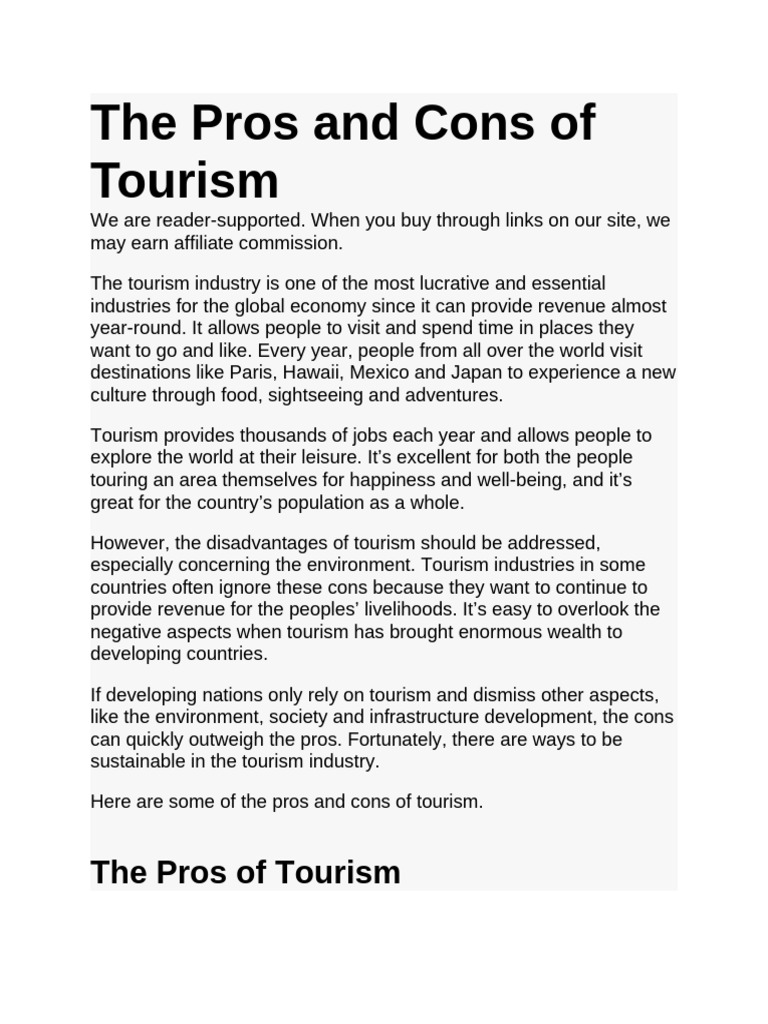 The Pros and Cons of Tourism | PDF | Tourism | Natural Environment