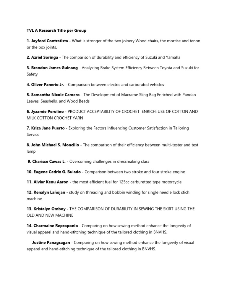 TVL A Research Title Per Group | PDF