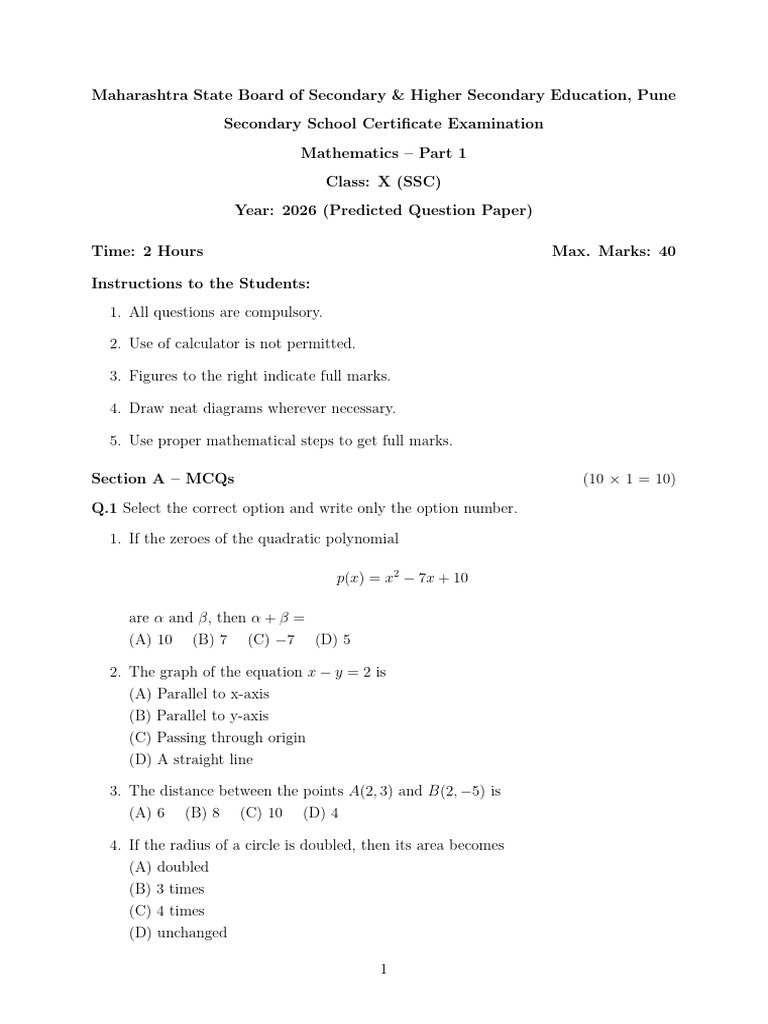 Paper Maths 1-Merged | PDF | Equations | Circle