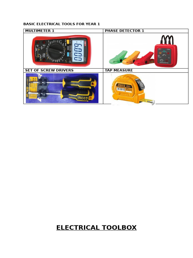 Basic Electrical Tools for Year 1 | PDF