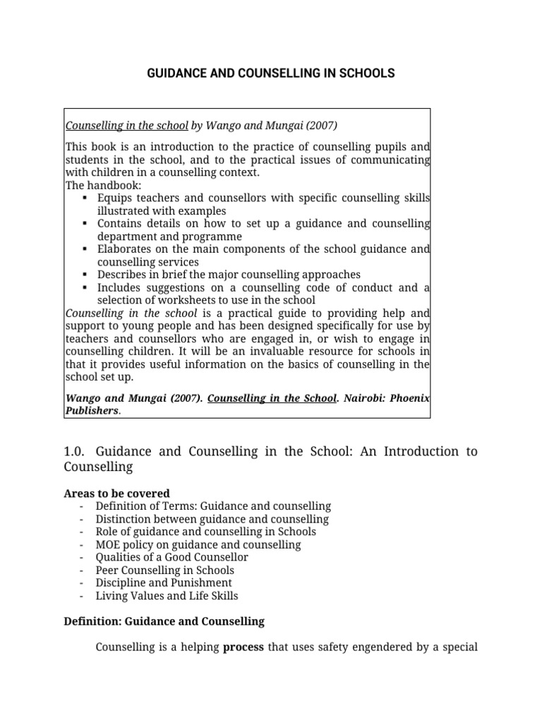 GC Guidance and Counselling in Schools (Handbook) | PDF | Teachers