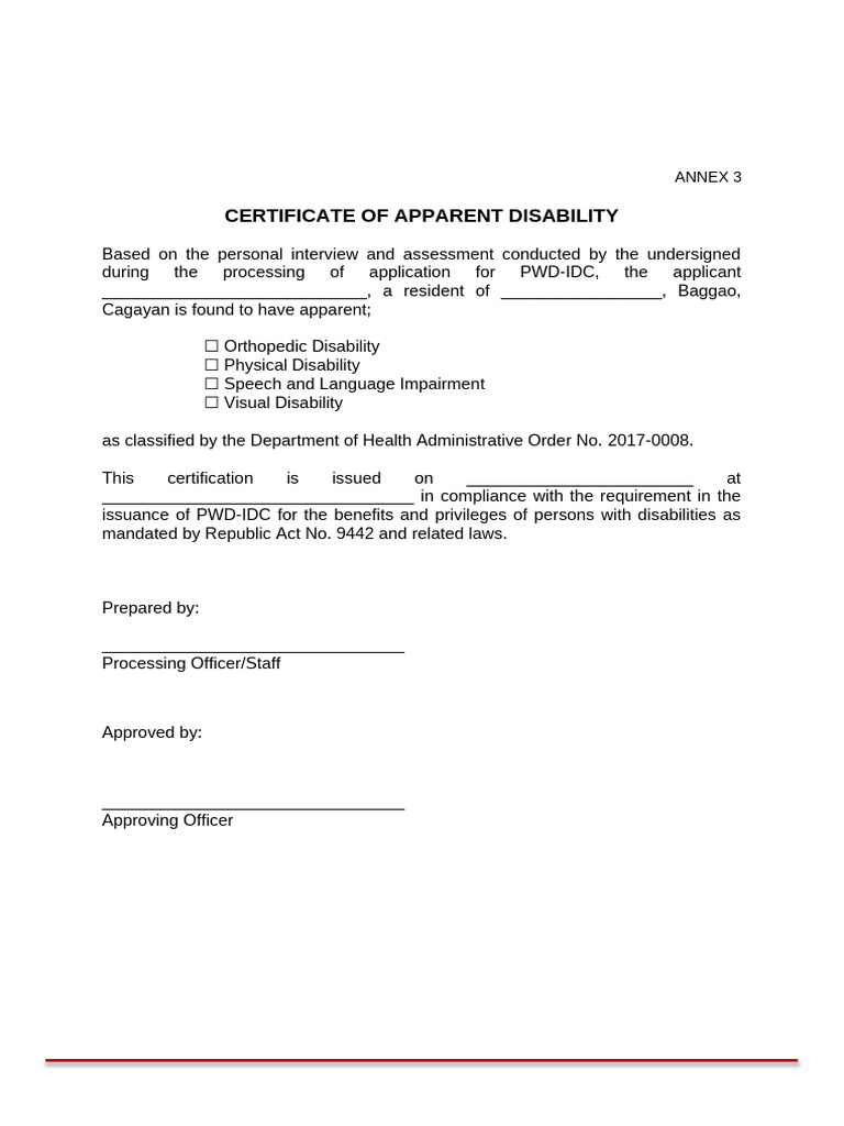 Certificate of Apparent Disability 2 | PDF