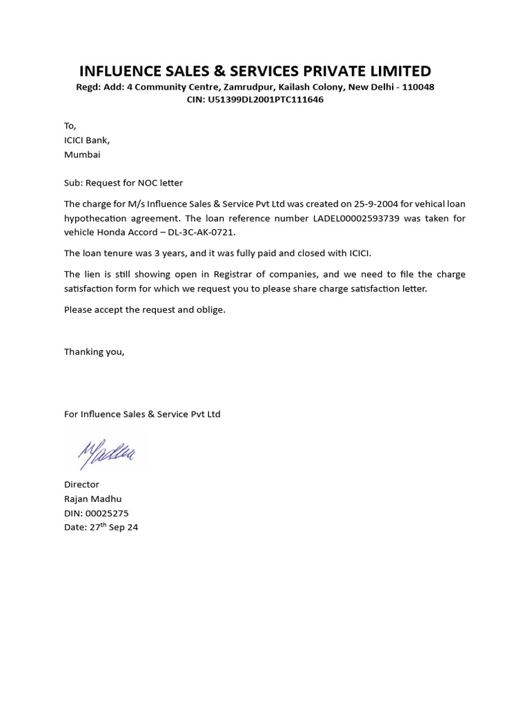 Charge Statisfaction Request Letter | PDF