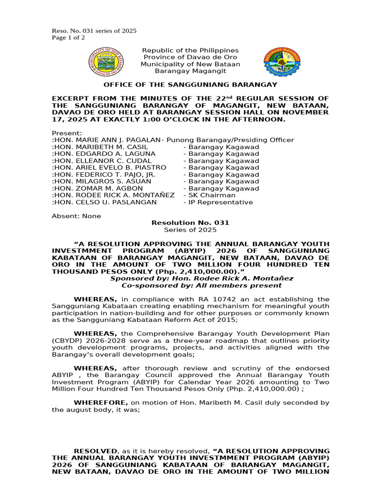 Resolution No. 030 | PDF