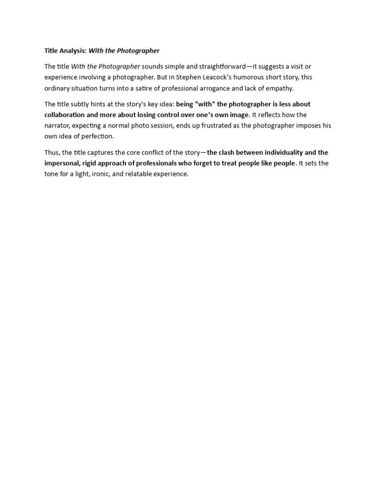 Title Analysis for With the Photographer | PDF