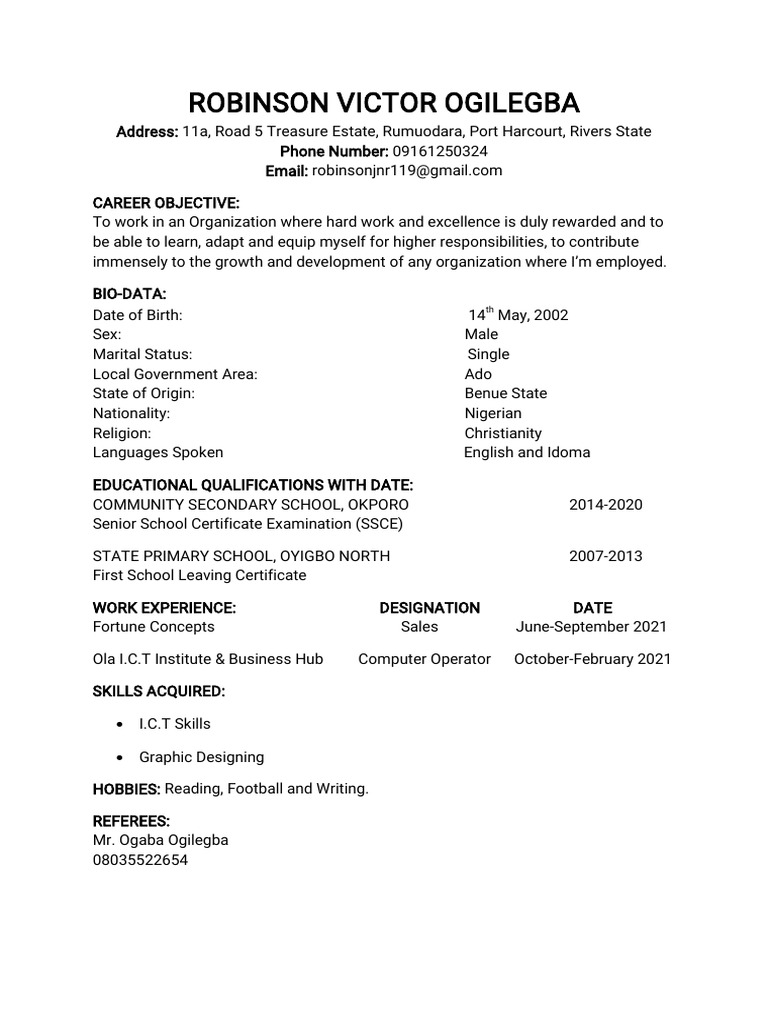 Robinson Jnr.'s CV(1) | PDF