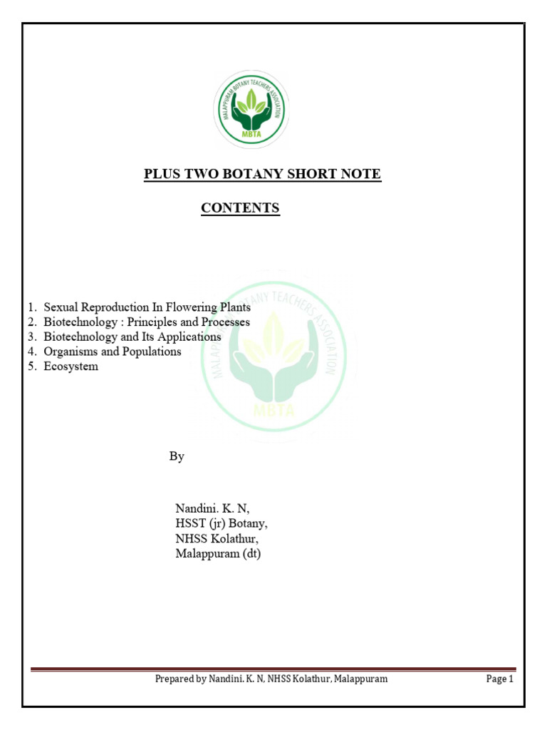 Plus Two Botany Note 2025-26 | PDF | Seed | Molecular Cloning