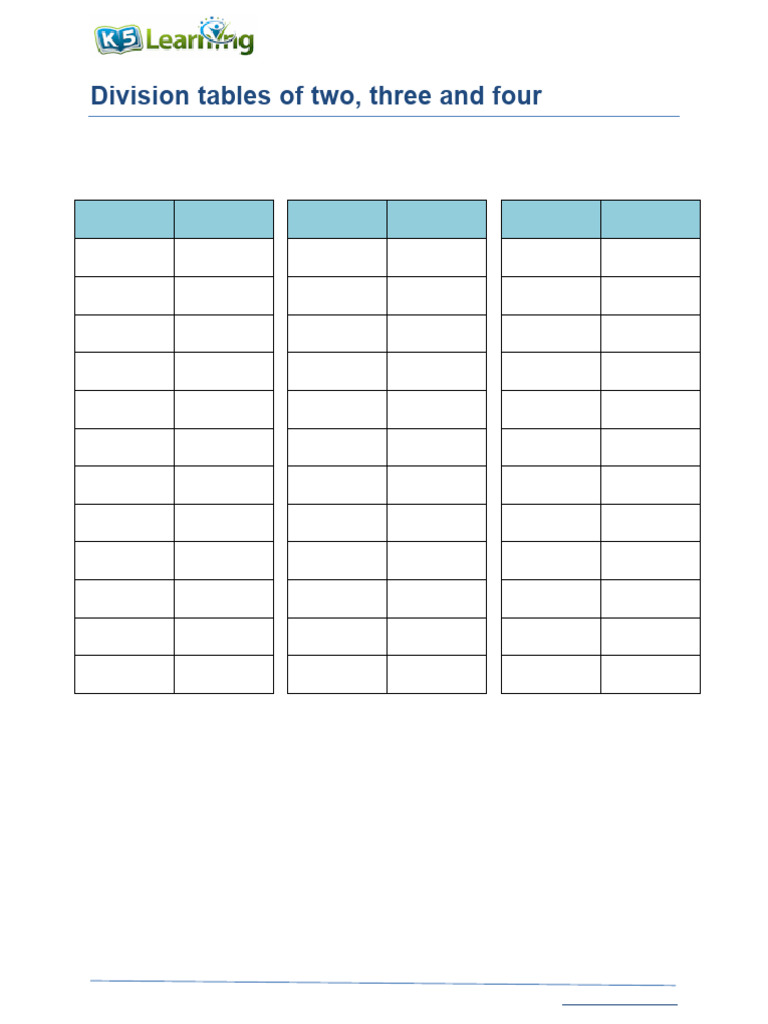 Division Table 2 3 4 A | PDF