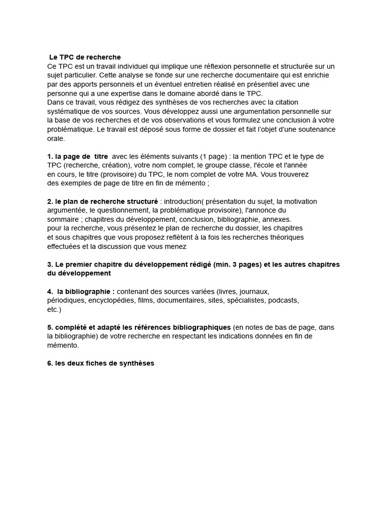 Le TPC de Recherche | PDF
