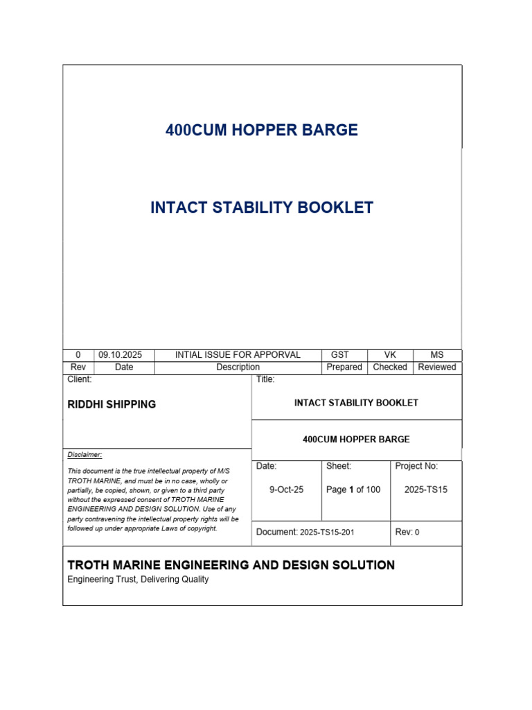 2025 Ts15 201 Intact Stability Booklet | PDF | Water Transport | Ships