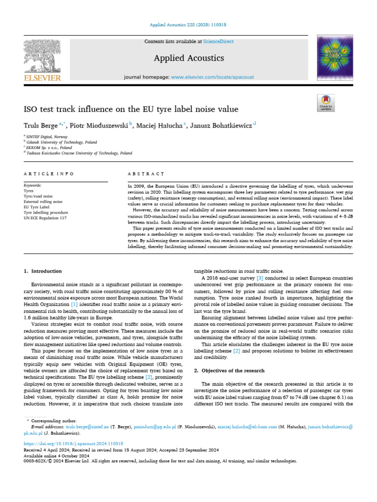 ISO Test Track Influence On The EU Tyre Label Noise Value | PDF | Tire ...