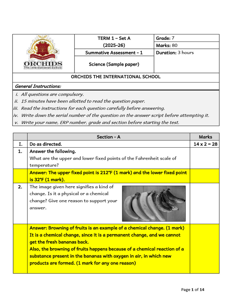 SA1 T1 Grade 7 Science As Sample Paper | PDF | Digestion | Pancreas