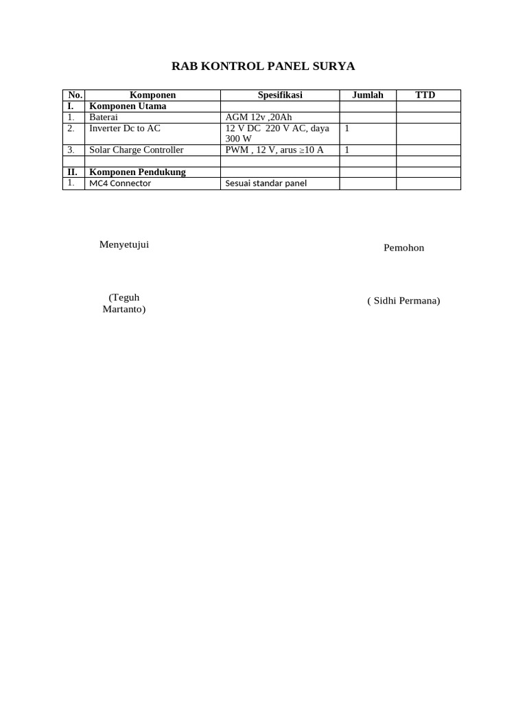 Rab Panel Surya - Serah Terima | PDF
