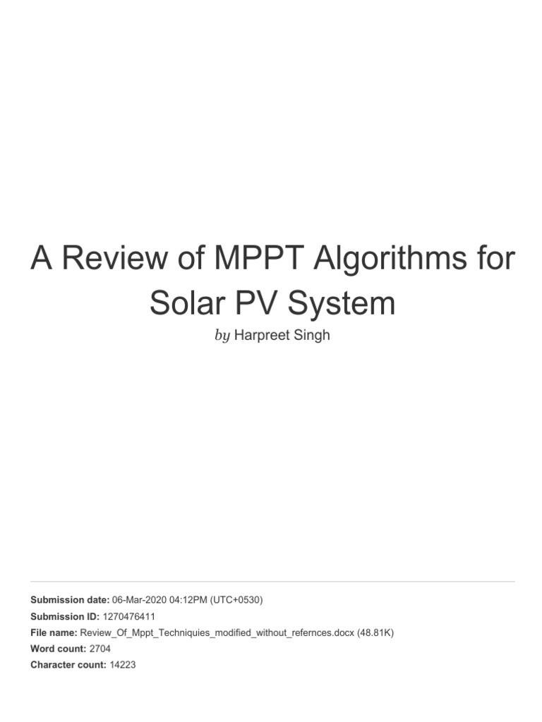 A Review of MPPT Algorithms for Solar PV System(1) | PDF | Renewable ...