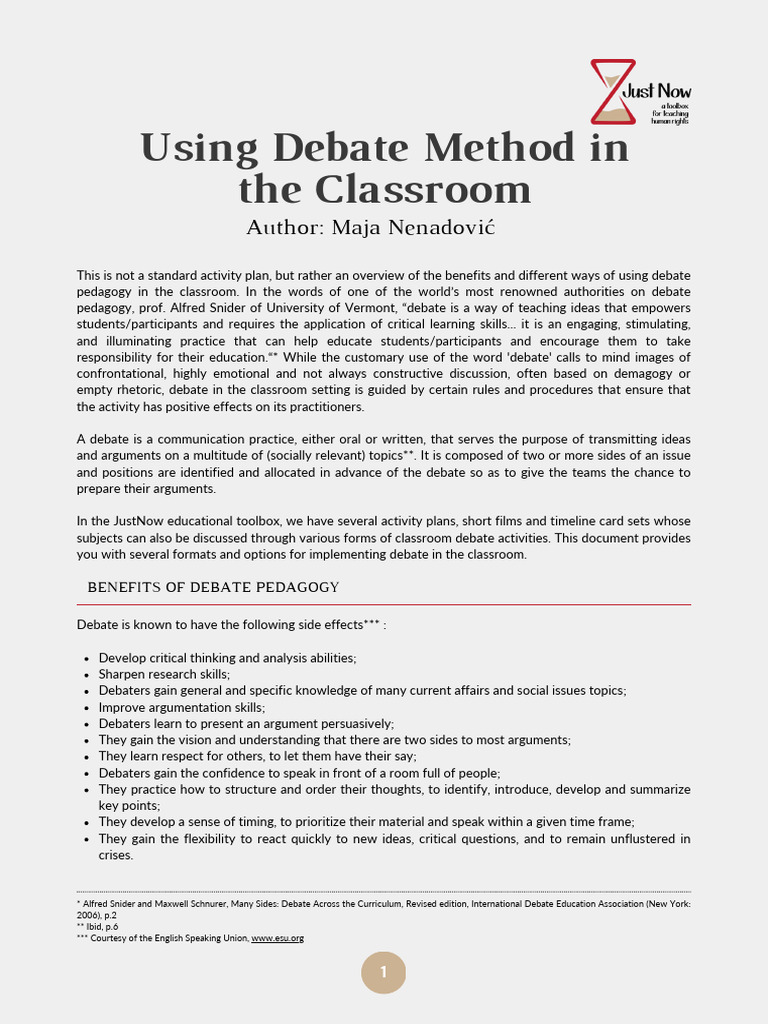 Using Debate Method in The Classroom | PDF | Teachers | Pedagogy