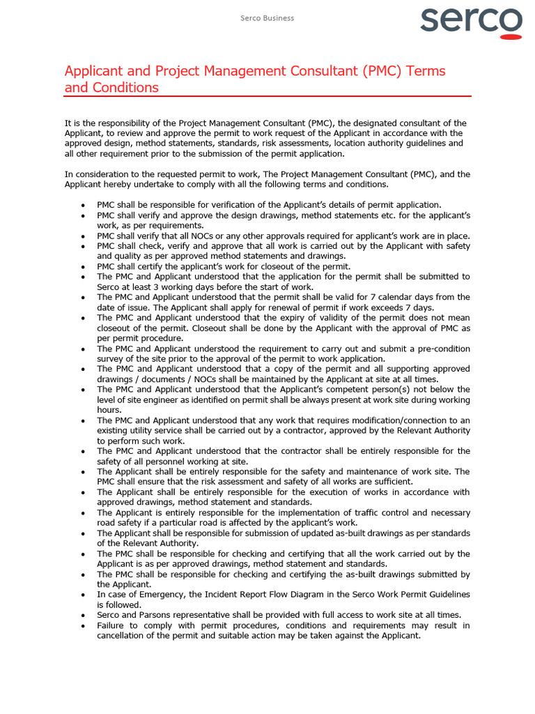 ASB-HSE-FO-024 Permit Terms and Condition - Serco Hoarding | PDF | Safety