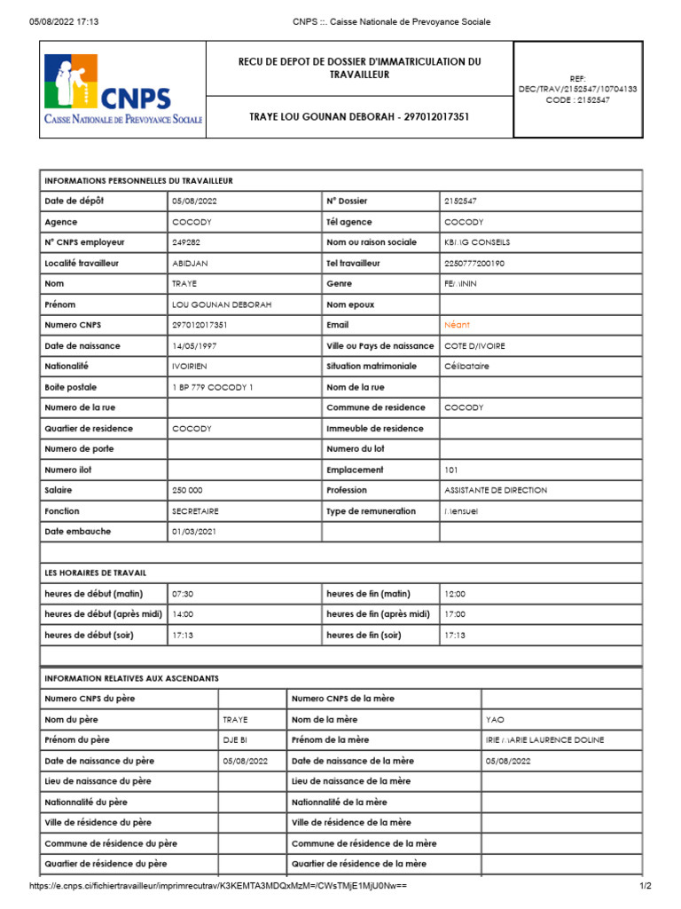 Declaration CNPS Traye Lou | PDF