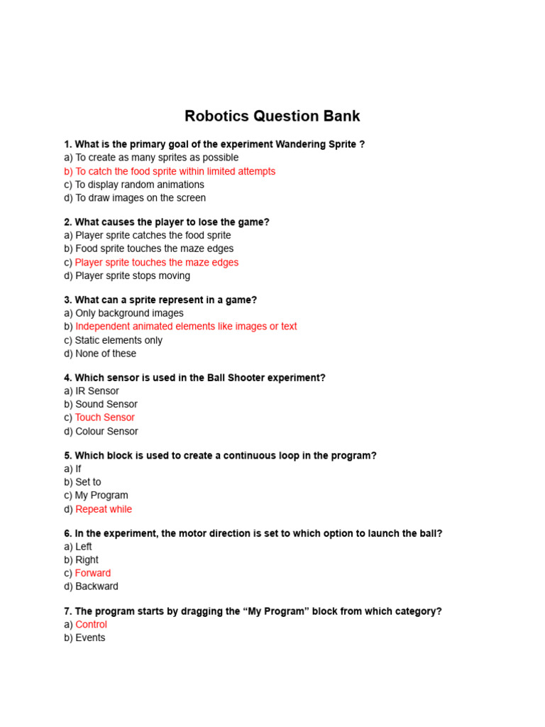 Robotics Question Bank Grade VII | PDF