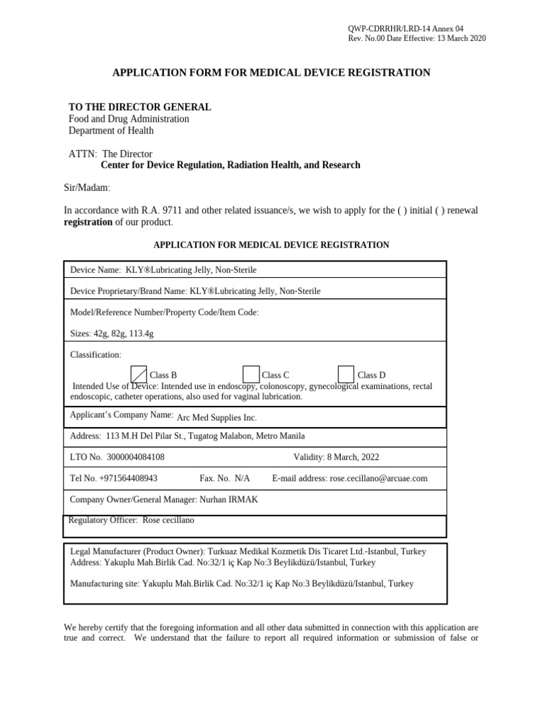 Application Form | PDF | Food And Drug Administration
