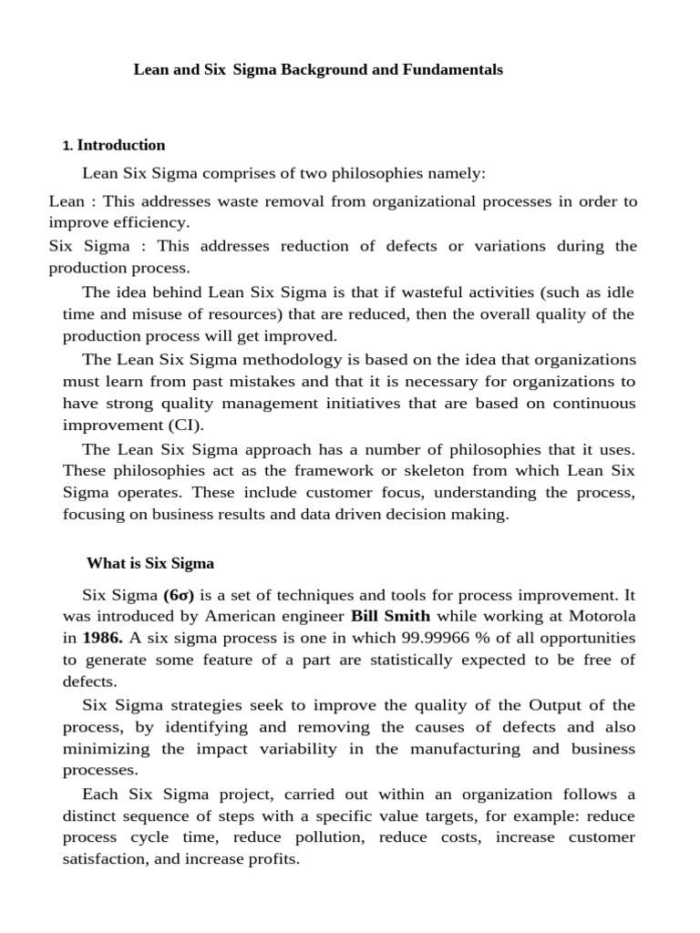 Lean and Six Sigma Background and Fundamentals | PDF | Six Sigma | Lean ...
