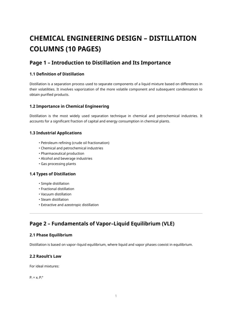 Chemical Engineering Design - Distillation Columns (10 Pages) | PDF ...