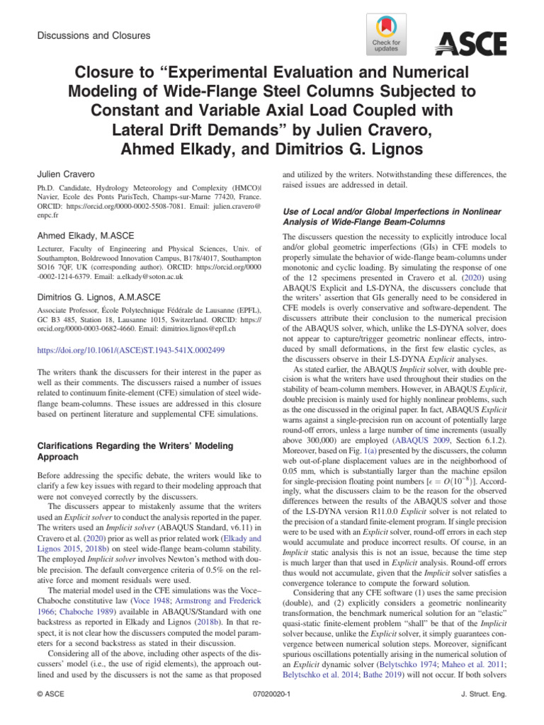 Closure to Experimental Evaluation and Numerical Modeling of Wide ...
