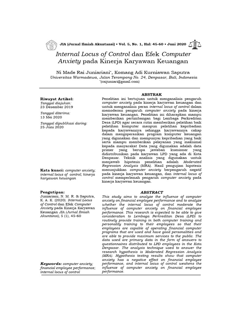 Internal Locus of Control Dan Efek Computer Anxiety Pada Kinerja ...