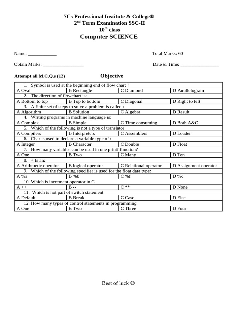 7cs Computer Science 10th 2nd Term 2026 | PDF | Data Type | Software ...
