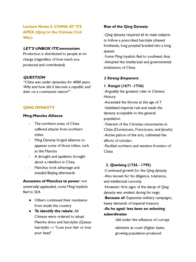 SocialStudies_LectureNotes4 | PDF | Kuomintang | Qing Dynasty