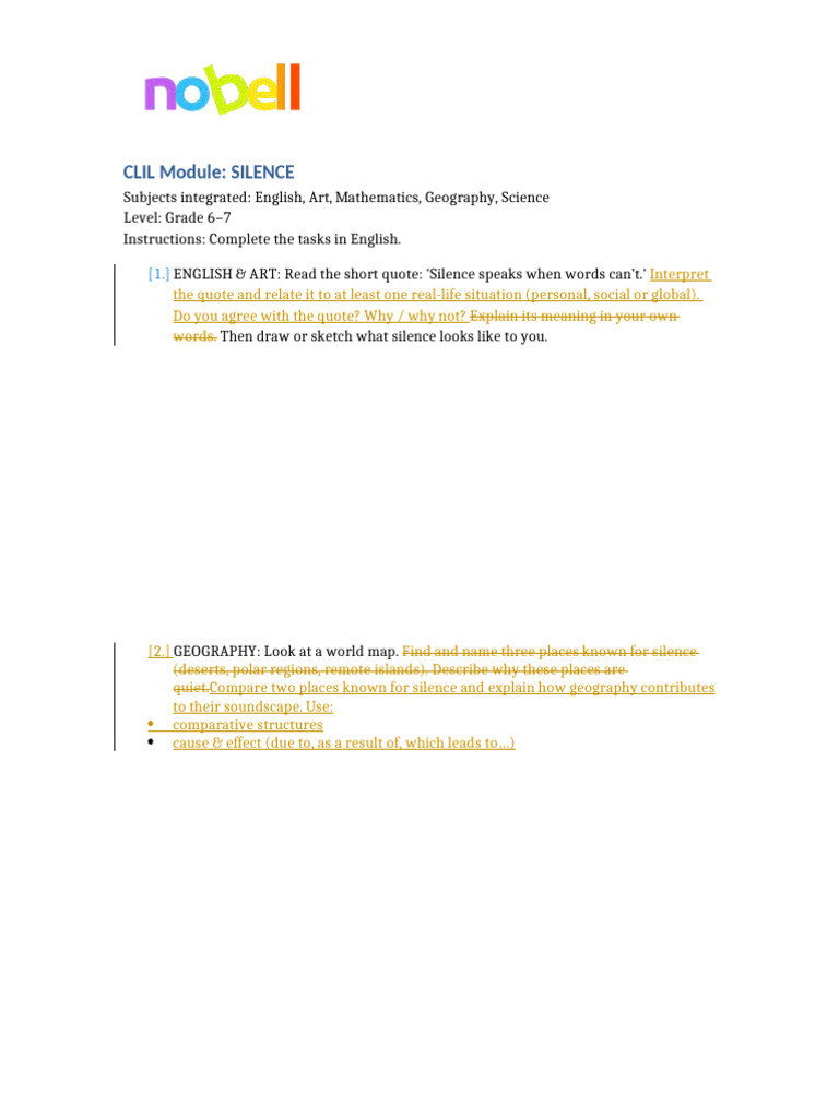 CLIL Silence Module Grades 6 7 Rev MK | PDF | Decibel | Silence