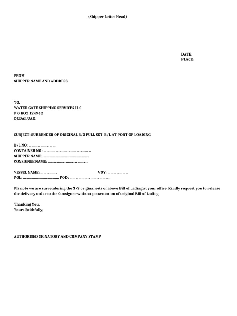Surrender Letter Format - WG Dubai 1 | PDF