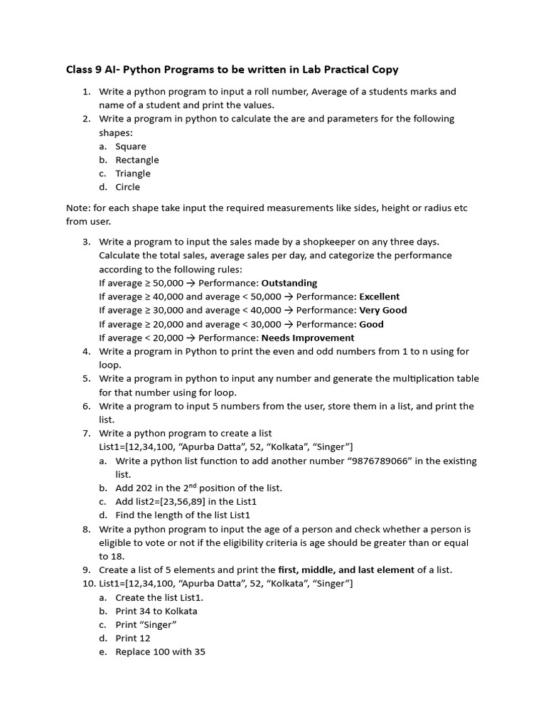 Class 9 AI Practical Programs | PDF