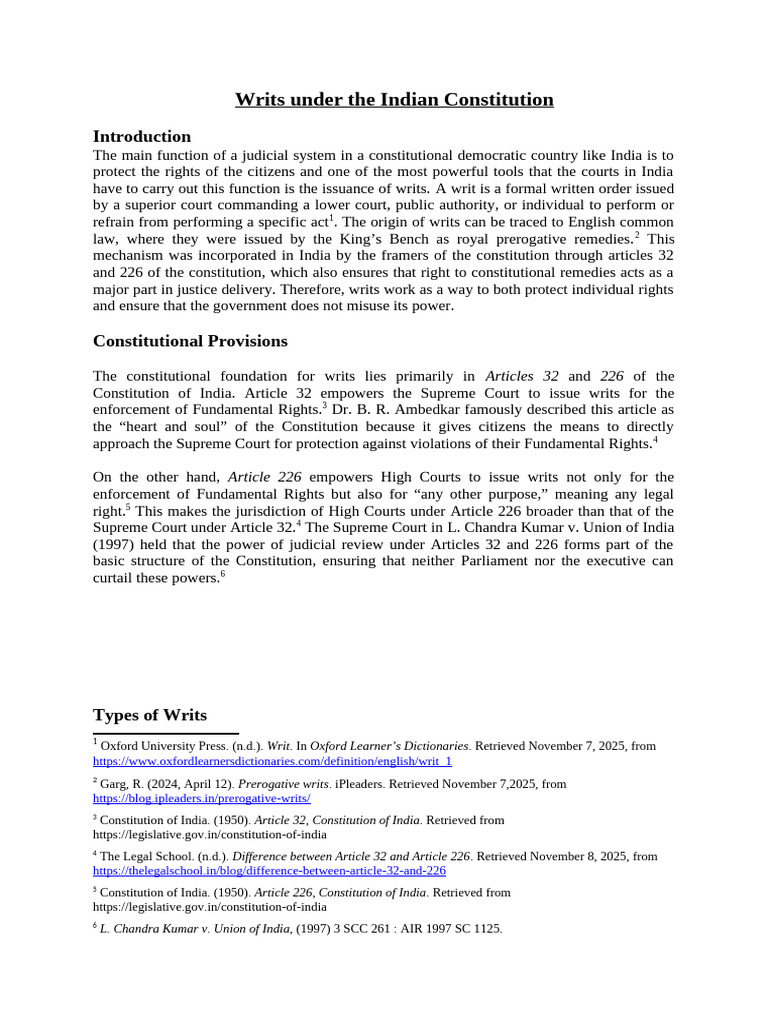 Article on Writs | PDF | Writ | Supreme Court Of The United States