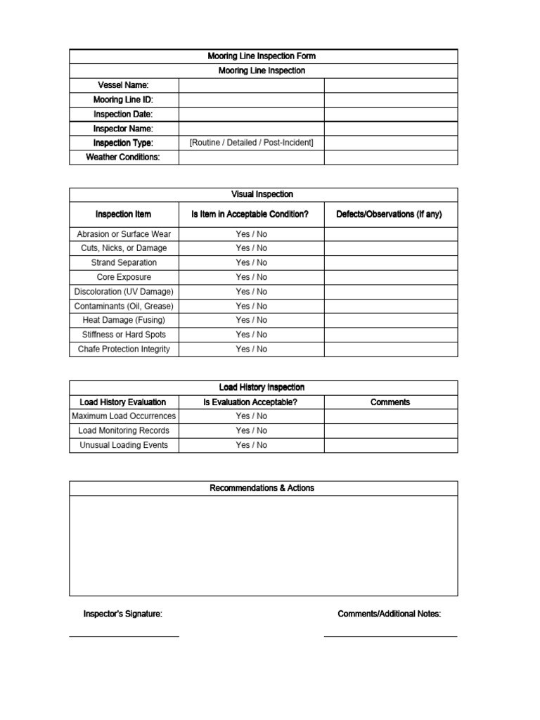 Mooring Line Inspection Form | PDF