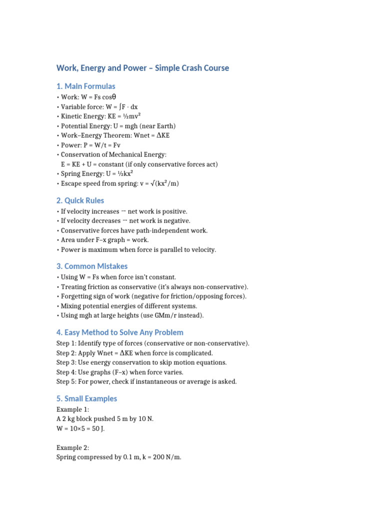 Work Energy Power Crash Course | PDF