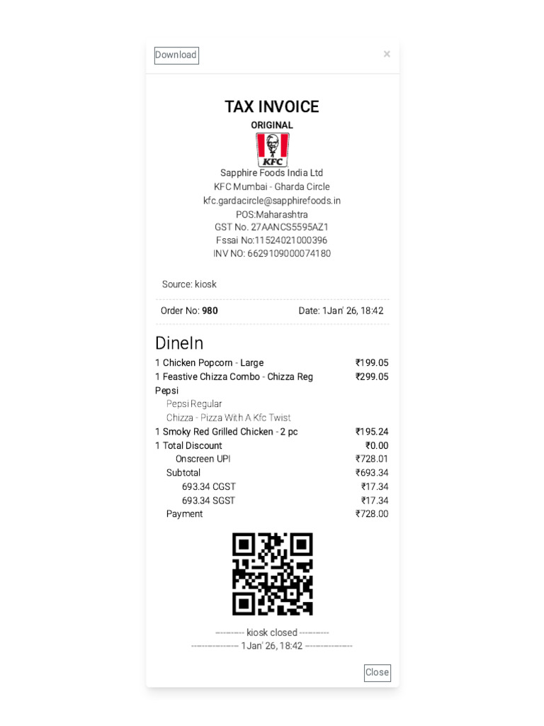 KFC Food Bill | PDF