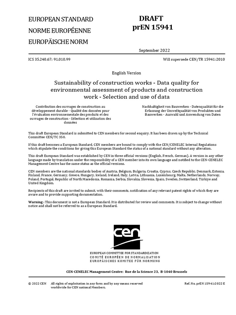 prEN 15941 | PDF | Life Cycle Assessment