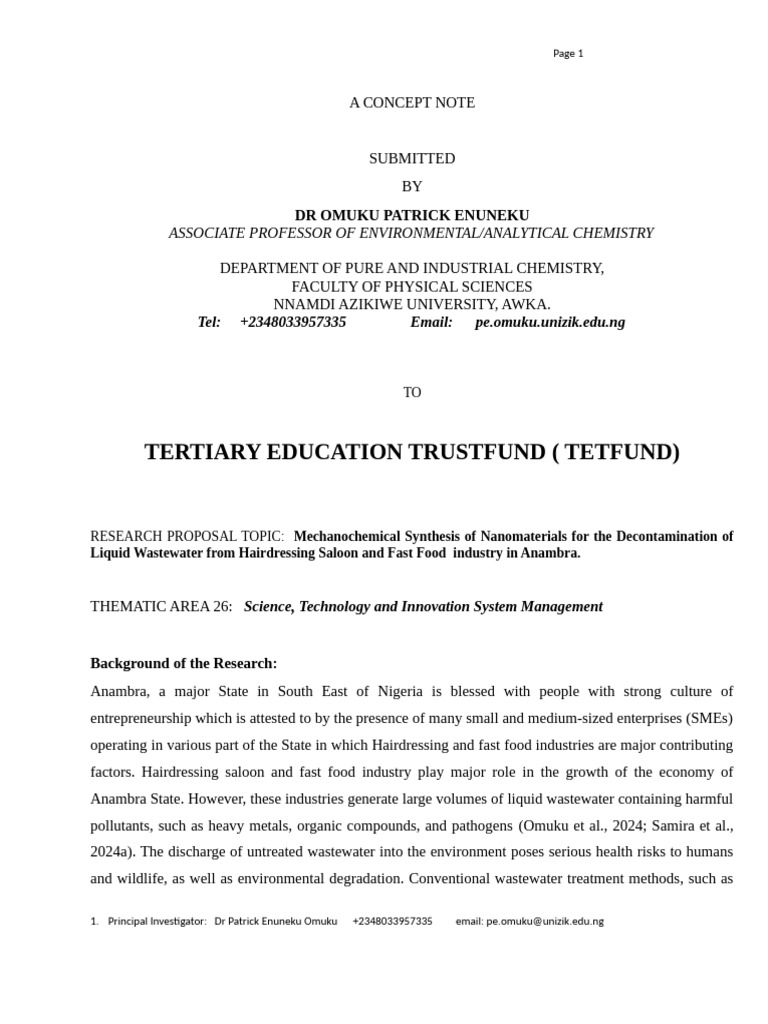 Concept Note Patric Omuku a Concept Note Tetfund 2024 | PDF ...