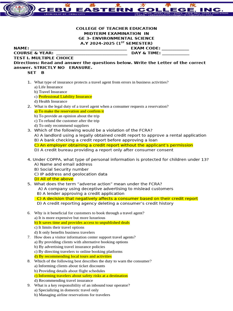 Midterm TQ Set B Answer Key | PDF | Credit History | Business