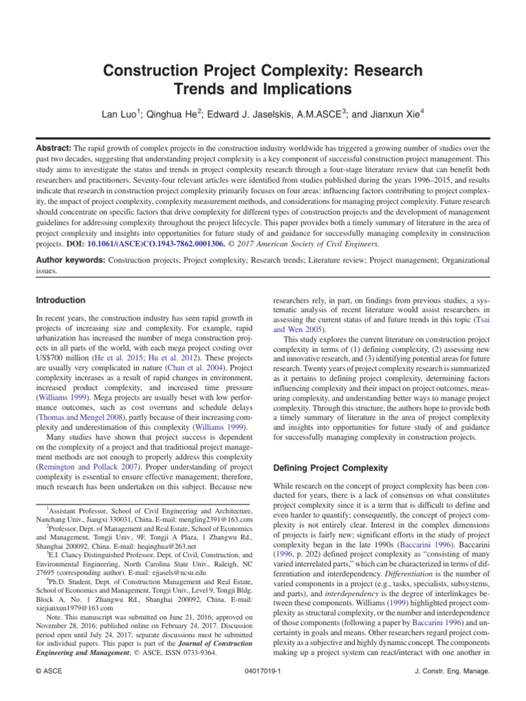 Construction Project Complexity: Research Trends and Implications | PDF ...